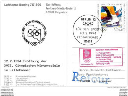 118 - 89 - Enveloppe Vol Lufthansa "ouverture Des JO De Lillehammer 1994 - Hamburg-Oslo" - Hiver 1994: Lillehammer