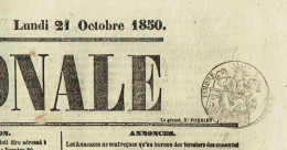 75 PARIS Journal L'Assemblée Nationale Du 21/10/1850  Droit Fiscal/postal De Timbre De 5 C SEINE Journal Complet TTB - Journaux