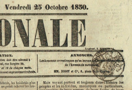 75 PARIS Journal L'Assemblée Nationale Du 25/10/1850  Droit Fiscal/postal De Timbre De 6 C  SEINE Journal Complet TTB - Newspapers