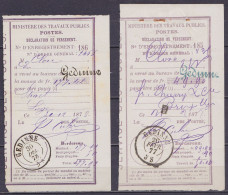 Lot 2 Récépissés Déclaration De Versement Càd GEDINNE /1877 & 1878 - 1869-1888 León Acostado