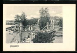 AK Singapur, Brücke Mit Uferblick Aus Der Vogelschau  - Singapour