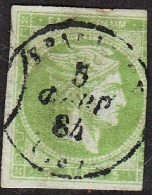 GREECE 1872-76 Large Hermes Head Meshed Paper Issue 5 L Grey Green Vl. 53 B - Oblitérés