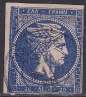 GREECE 1875-80 Large Hermes Head On Cream Paper 20 L Ultramarine H 51 F - Gebruikt