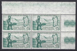 1958 Italia 826 Bonifica Flumendosa Quartina Ang Mnh** - 1946-60: Mint/hinged