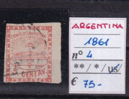 ARGENTINA 1861 N°4 USED - Ungebraucht