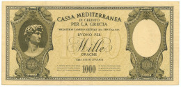 1000 DRACME CASSA MEDITERRANEA DI CREDITO PER LA GRECIA 1941 BB/SPL - Otros & Sin Clasificación