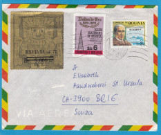 LETTRE DE SUCRE, AVEC TIMBRES ,569,PORTE DU SOLEIL SURCHARGE/ 567,ANTENNE DE RADIO/ 561, PRESSE NATIONALE, POUR LA SUISS - Bolivie