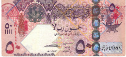 QATAR P31a 50 RIALS 2008  FIRST SIGNATURE    FINE  FOLDS    NO P.h. - Qatar