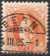 Schweiz Suisse 1901:14 Vertikalzähne Dents KZ II Zu 66E Mi 58YD Yv 71 (20c) Mit ⊙  BERN 4.III.05 (Zu CHF 2.50) - Gebruikt