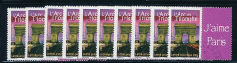 France 2007 - 3599A Dix Timbres Arc De Triomphe Personnalisé Avec Logo J'Aime  Paris En 10 Langues - Oblitéré - Used Stamps