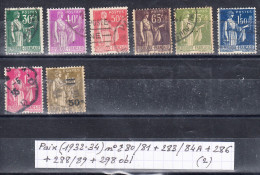 France Type Paix (1932-34) Y/T N° 280/81 + 283/84A + 286 + 288/89 + 298 Oblitérés (lot 2) - 1932-39 Vrede