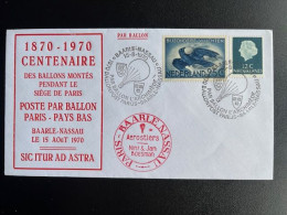 NETHERLANDS 1970 COVER BALLOONFLIGHT PARIS TO BAARLE NASSAU 15-08-1970 NEDERLAND BALLONPOST NINI & JAN BOESMAN - Briefe U. Dokumente