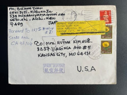 JAPAN NIPPON 1987 LETTER SETO SHI TO KANSAS CITY USA FORWARDED TO SANTA ANA 09-12-1987 - Storia Postale