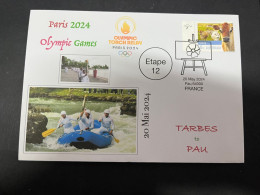 20-5-2024 (5 Z 37) Paris Olympic Games 2024 - Torch Relay (Etape 12 In Pau (canoe) (20-5-2024) With OZ Cow Stamp - Eté 2024 : Paris