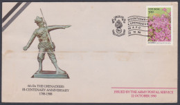 Inde India 1990 Army Cover 4 Grenadiers, Army, Military, Militaria, Soldier, Statue, Pictorial Postmark - Cartas & Documentos