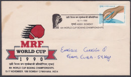 Inde India 1990 Special Autograph Cover Enrique Carrió, Cuba Boxer, World Cup, Sport, Sports, Boxing, Pictorial Postmark - Brieven En Documenten