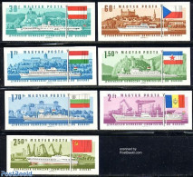 Hungary 1967 Danube Commission 7v Imperforated, Mint NH, History - Transport - Europa Hang-on Issues - Flags - Ships A.. - Unused Stamps