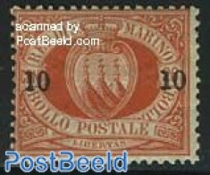 San Marino 1892 10c @ 20c Orange Red Unused Hinged, Unused (hinged) - Nuovi