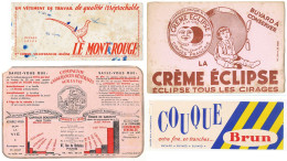 Lot De 4 Buvards (7) CREME ECLIPSE - ASSURANCES - BRUN - MONT ROUGE  Avec Défauts :taches,  Pliures, Déchirures Etc. Etc - Collezioni & Lotti