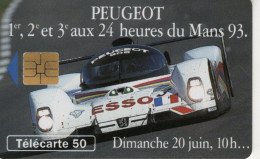 Télécarte  France Telecom -  Peugeot 905 - Le Mans 24 Heures 1993  - Used Telecard - Voitures