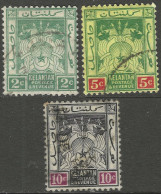 Kelantan (Malaysia). 1921-28 Arms. 2c, 5c, 10c Used. Script CA W/M. SG 16a, 18, 20. M5103 - Kelantan