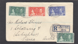 LETTRE RECOMMANDEE DE DAR ES SALAAM  AVEC SERIE DE TIMBRES " COURONNEMENT GEORGE VI - 1937 " POUR VIENNE. - Zanzibar (...-1963)