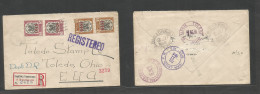 DOMINICAN REP. 1916 (10 July) SP Macoris - USA, Toledo, OH (18 July) Via Puerto Rico, San Juan - NYC. Registered Multifk - Dominicaine (République)