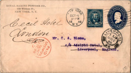 US Postal Stationery 5c + 5c New York To Liverpool 1898 Royal Baking Powder - ...-1900
