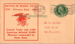 US Postal Stationery 1c Battle Of Buena Vista 1847 Eagle Philadelphia 1925 To NY - 1921-40