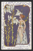 CPA Art Nouveau Femme Girl Woman Glamour Lis Circulé - Before 1900