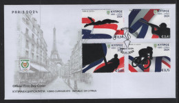 CYPRUS 2024 PARIS OLYMPIC GAMES ISSUE SET STAMPS ON OFFICIAL FDC - Brieven En Documenten