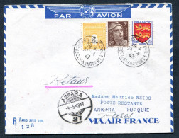 RC 27666 FRANCE 1947 PARIS - ANKARA TURQUIE PAR AIR FRANCE 1er VOL FFC - TB - 1927-1959 Storia Postale