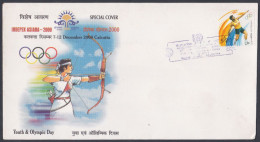 Inde India 2000 Special Cover Indepex Asiana, Stamp Exhibition, Archery, Olympics, Olympic Games, Pictorial Postmark - Covers & Documents