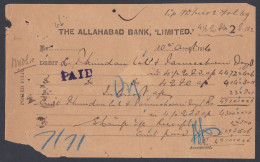 Inde British India 1914 The Allahabad Bank Debit Reciept, One Anna King George V Revenue Stamp - 1911-35 Roi Georges V