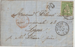1864 - LETTRE De GENEVE - ENTREE SUISSE AMBULANT M.CENIS ! => LYON - Lettres & Documents