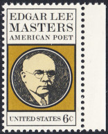 !a! USA Sc# 1405 MNH SINGLE W/ Right Margin - Edgar Lee Masters - Unused Stamps