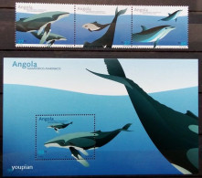 Angola 2004, Whale, MNH S/S And Stamps Set - Angola