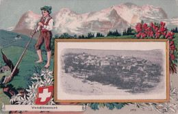 Vendlincourt JU, Cor Des Alpes, Edelweiss Et Armoirie, Litho Gaufrée (1778) - Other & Unclassified