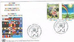 ONU Bureau De VIENNE (Autriche) 2 Timbres "sensibilisation à L'autisme" 1er Jour 2/4/2012 Thème: Santé  200 - Brieven En Documenten