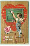 N°22916 - Carte Gaufrée - Valentine Greetings - Cupidon Déposant Une Lettre Via Des Persiennes - Dia De Los Amorados