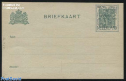 Netherlands 1921 Postcard 7.5c On 3c, Greenish Paper, Short Dividing Line, Unused Postal Stationary - Storia Postale