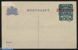 Netherlands 1921 Postcard 7.5c On Vijf Cent On 1.5c Ultramarin, Unused Postal Stationary - Storia Postale