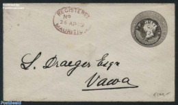 Mauritius 1892 Postal Stationary Envelope, Inland Registered Mail To Vacoas, Postal History - Maurice (1968-...)