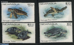 Nicaragua 1980 Turtles 4v, Without Overprints, RARE!, Mint NH, Nature - Various - Turtles - Errors, Misprints, Plate F.. - Fouten Op Zegels