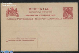 Netherlands 1908 Reply Paid Postcard 5/5c, With Rosette, Distance Between 3rd,4th,5th Line On Reply Card: 13.5+8.5mm, .. - Lettres & Documents