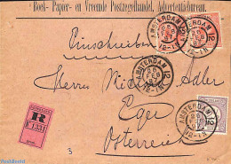 Netherlands 1897 Registered Envelope From Amsterdam To Eger/Cheb . Drukwerkzegel 2.5c And Princess Wilhelmina (hangend.. - Covers & Documents