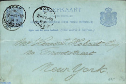 Netherlands 1896 Postcard To New York (kleinrond UTRECHT-ZWOLLE), Used Postal Stationary - Brieven En Documenten