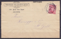 Bande D'imprimés "Thomas Meadows & Co" Affr. N°138 Càd ANTWERPEN 1A /4 XI 192?/ ANVERS 1A Pour ST-GALL (Suisse) - 1915-1920 Albert I