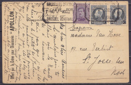 CP Pub. "Crème Pour Chaussures Apollon" En Exprès Affr. Paire N°211 + N°139 Càd [BRUXELLES CENTRAL /-6 V 1922/ BRUSSEL C - 1921-1925 Small Montenez