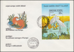 1980 Ungarn 3457 Block 146B Naturschutzjahr Silberreiher, Ungezähnt Auf FDC - European Ideas